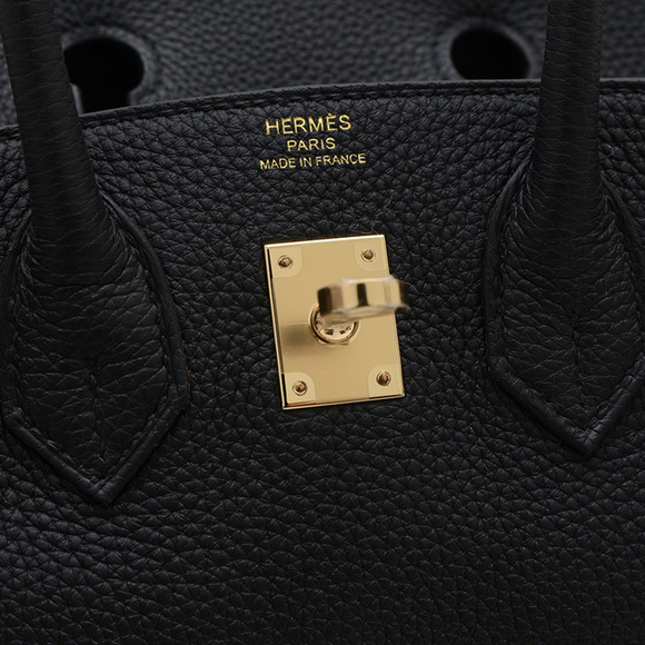 Hermes Herms Birkin 25 Handbag, Togo Black, Champagne Gold Hardware, K Stamp - Picture 4 of 7